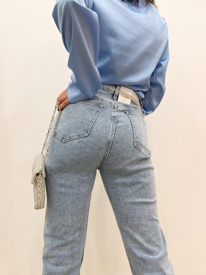 Ambra-jeans vita alta con bottoni